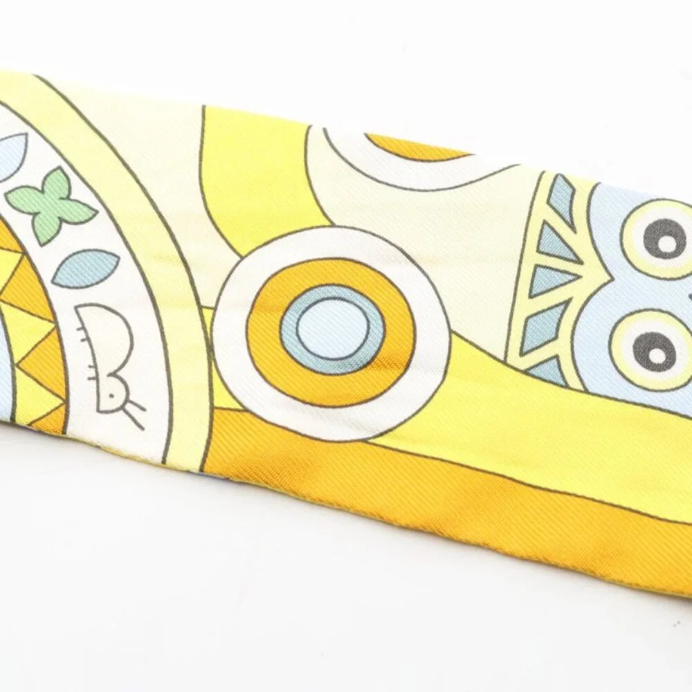 ★SOLD★ Hermes Scarf Twill les Murmures de la Foret Yellow Silk Yellow Multicolor - Picture 7 of 7
